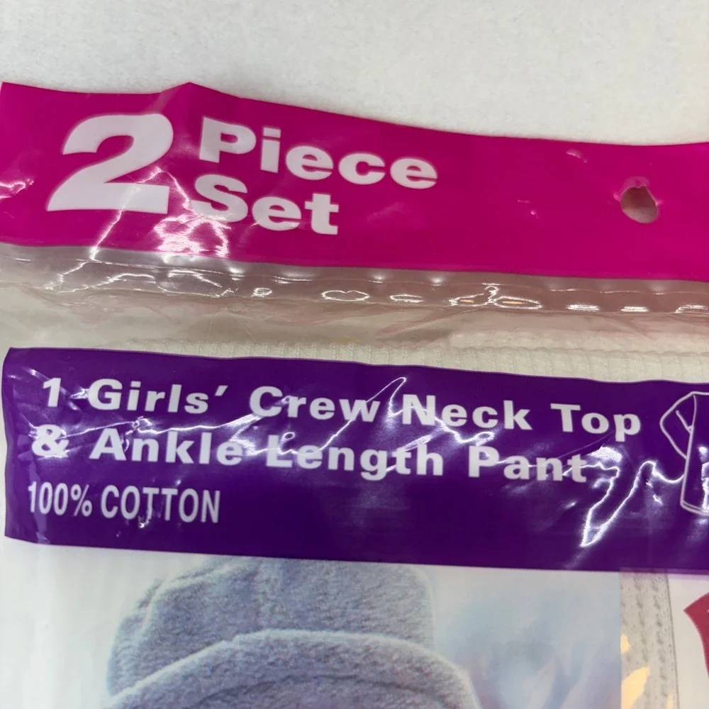 Hanes Her Way Girls Thermal Underwear Set White Cotton Stars Vintage large 14-16